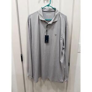 MAELREG Mens Performance Polo Shirt Long Sleeve Gray Stripe Size XL